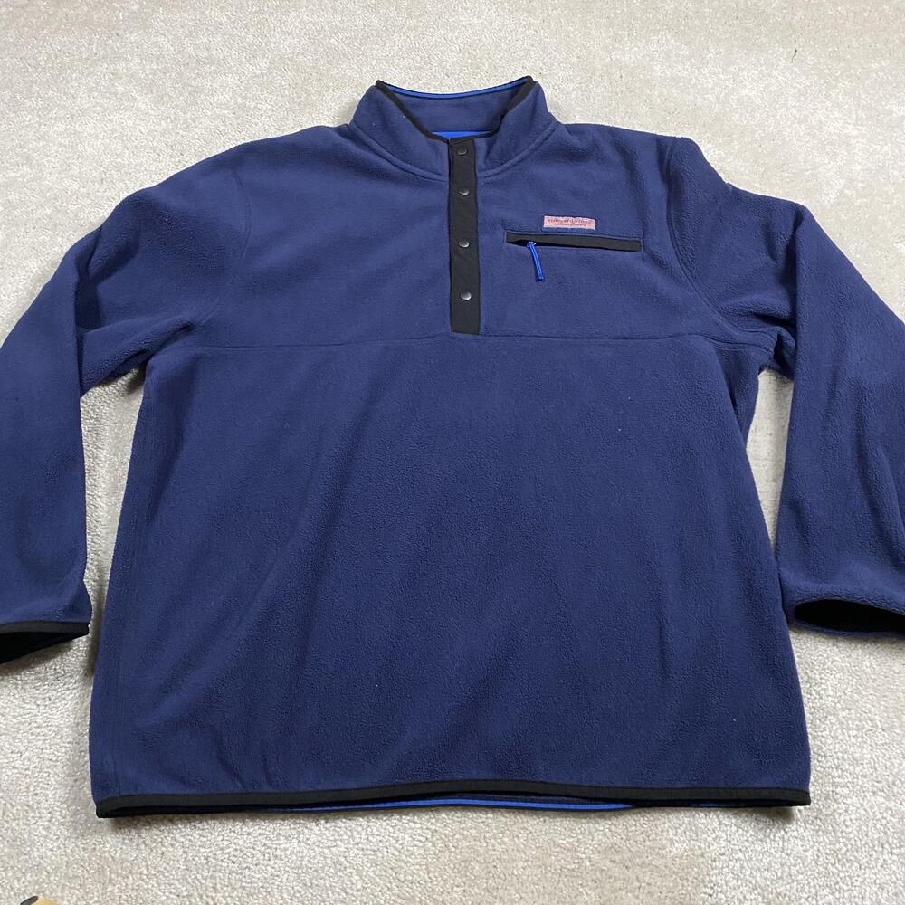 Vineyard Vines Sweatshirt Mens 2XL Blue Fleece Snap Pullover Mock Neck Pocket